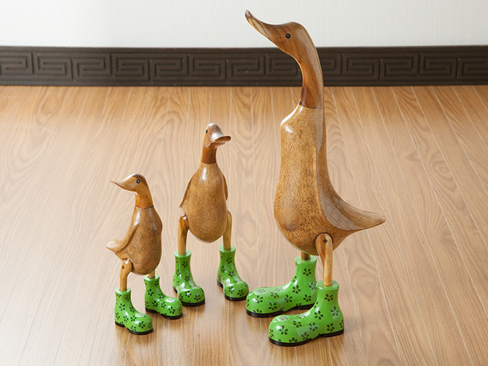 木製オブジェ アヒル ベベパパ【duck-l】 木彫りの置物 アジアンインテリア ループ