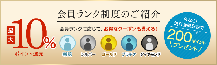 会員ランク制度のご紹介会員ランクに応じて、お得なクーポンも貰える！