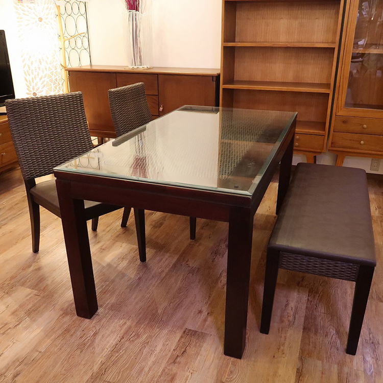 ダイニングテーブル（幅135cm)＆椅子2脚＆ダイニングベンチの4点セット /アジアン家具・バリ家具