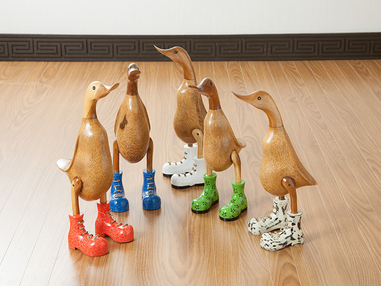 木製オブジェ アヒル ベベママ【duck-m】 木彫りの置物 アジアンインテリア ループ
