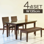 ダイニングテーブル（幅135cm）＆椅子2脚＆ベンチの4点セット [Alam Sari アラムサリ] 【AS-258_W135-SET4-A】