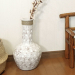 テラコッタ製フラワーポット 花瓶 (ホワイトウォッシュ / くびれ型)【53432】