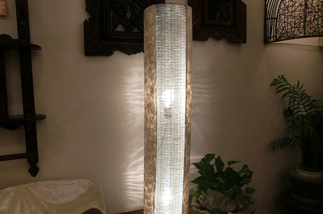 シェル＆ガラススタンドライト / 2灯式【47886】 /アジアン雑貨・バリ雑貨