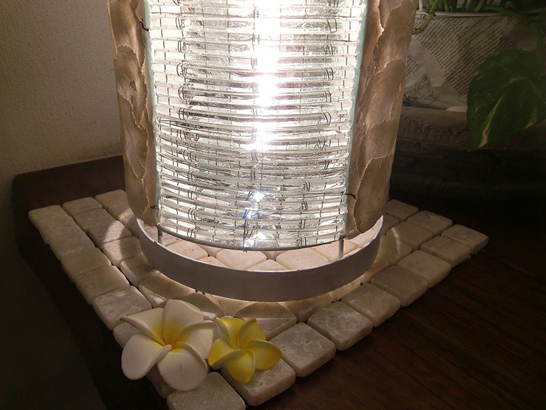 シェル＆ガラススタンドライト / 2灯式【47886】 /アジアン雑貨・バリ雑貨